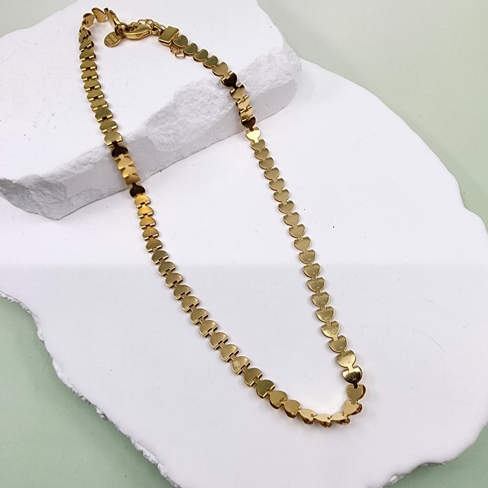 Hagar Satat Gold Tone Sculptural Disc Link Chain Necklace Modernist Statement
